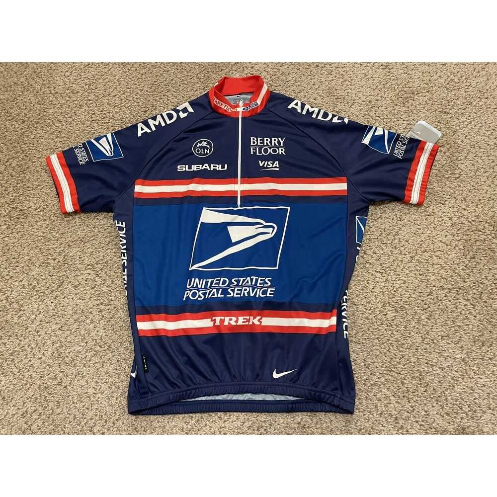 Vintage Y2K Nike Dry Fit Men's Trek Subaru USPS Logos Cycling Jersey L NWT